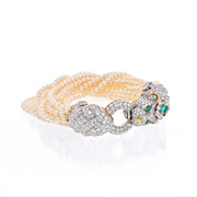 David Webb Two-Tone Multi-Strand Pearl Emerald Diamond Cuff Bracelet