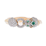 David Webb Two-Tone Multi-Strand Pearl Emerald Diamond Cuff Bracelet