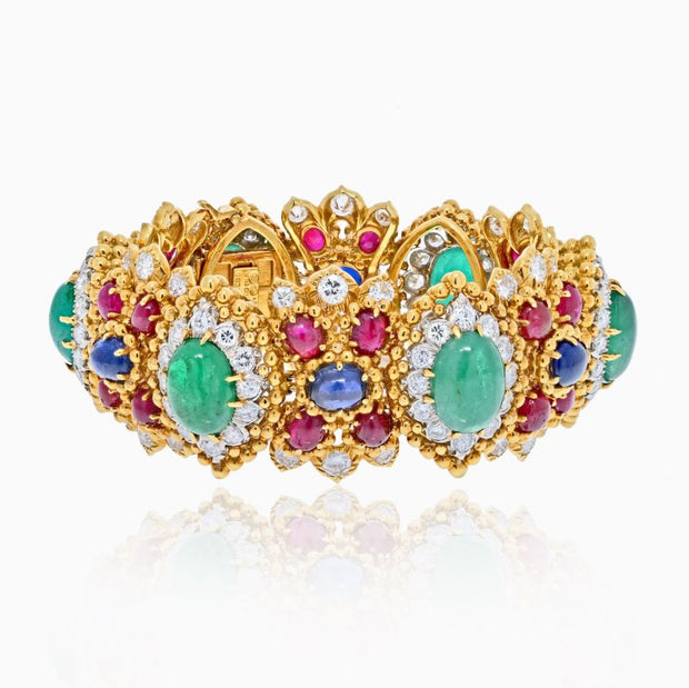 David Webb 18K Emerald Ruby Diamond Masquerade Bracelet