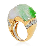 David Webb Platinum 18K Carved Jade Two-Tone Diamond Ring