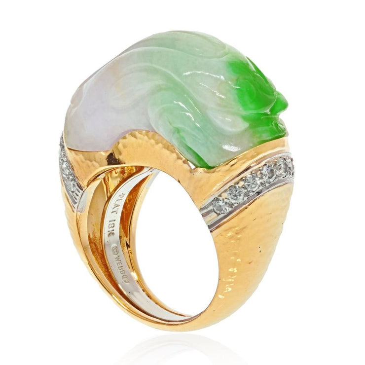 David Webb Jade Two-Tone Diamond Ring