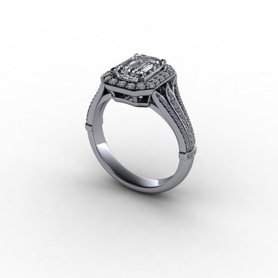 Cathedral Filigree Emerald Diamond Halo Engagement Setting